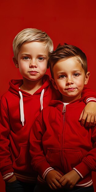 Photo portrait d'enfants sur fond rouge