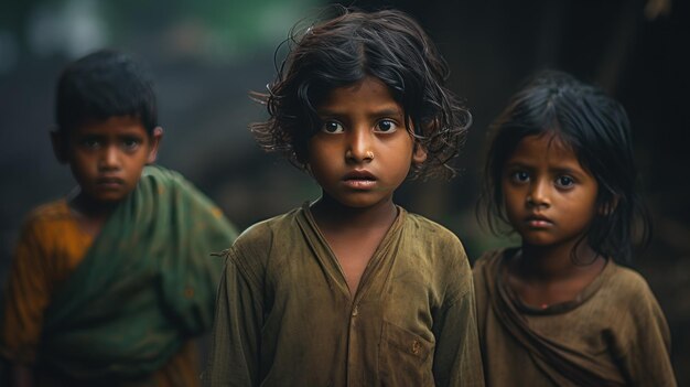 portrait enfants indiens se sentant tristes dans les zones rurales