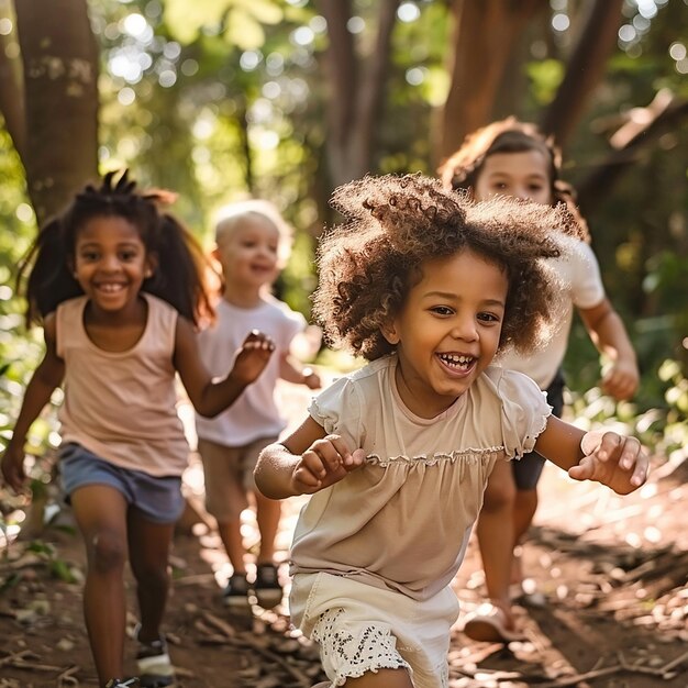 Photo portrait d'enfants joyeux jouant dans le parc