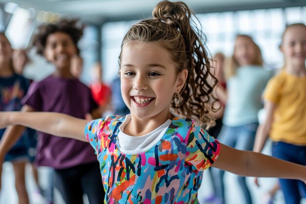 Photo portrait d'enfants qui s'amusent à la fête de la danse maniaque