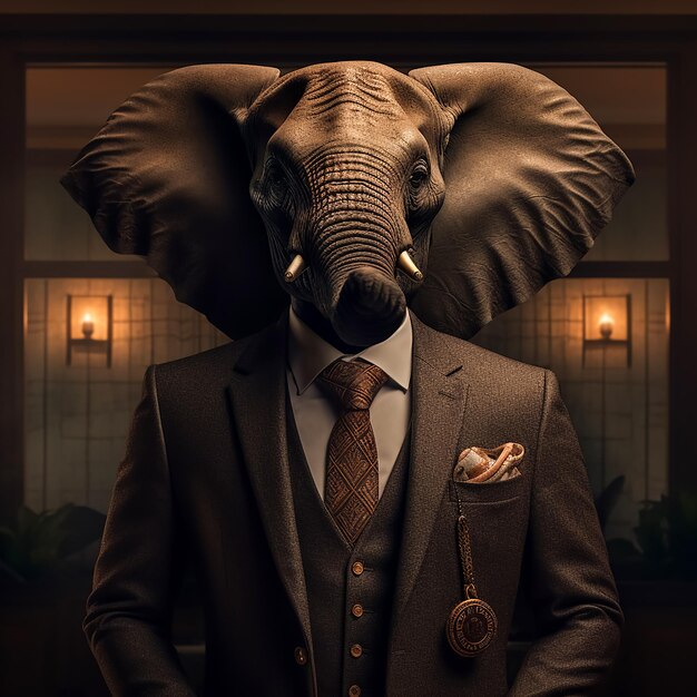 portrait d'un entrepreneur africain aux traits d'éléphant d'Afrique vêtu d'un costume 03 pièces