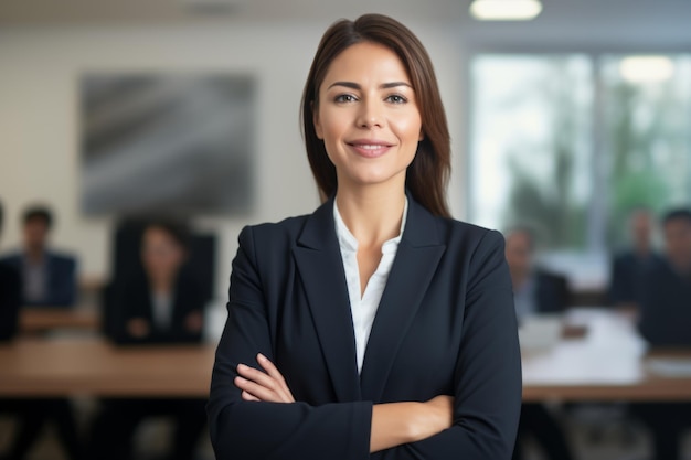 Portrait d'entreprise femme européenne femme d'affaires confiante posant dans un bureau entreprise à l'intérieur mains