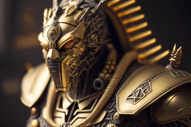 Portrait épique de Scifi de robot de pharaon d'or avec des détails d'ornement et une pose d'action dynamique