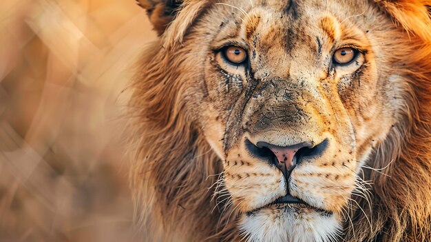 Un portrait époustouflant d'un lion mâle en gros plan