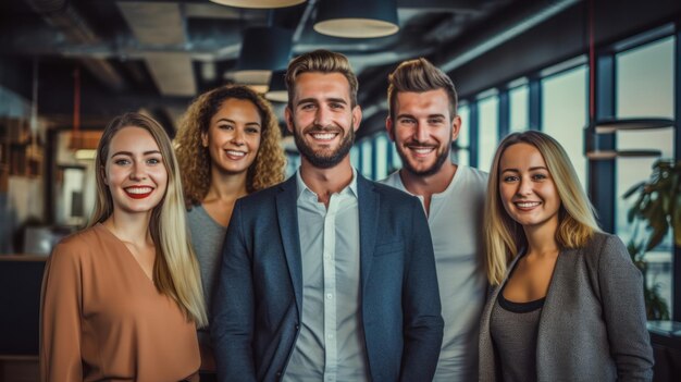 Portrait d'une équipe d'affaires en train de rire dans une salle de bureau