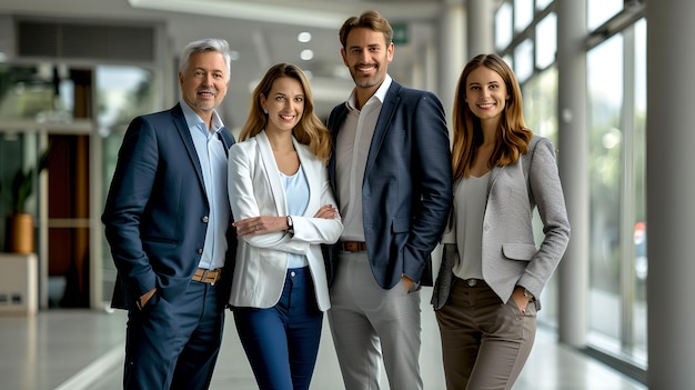 Photo portrait d'équipe d'entreprise dans un bureau moderne professionnels d'affaires confiants souriants personnel prospère dans une tenue élégante ai