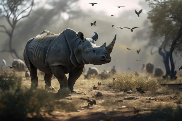Portrait d'espèces en voie de disparition Rhino généré par l'IA
