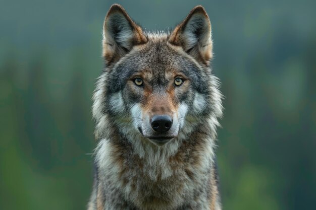 Portrait d'été de la forêt canadienne du loup gris de bois