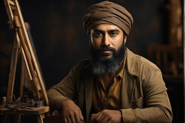 Portrait éthérique Une âme contemplative dans le style de Manjit Bawa