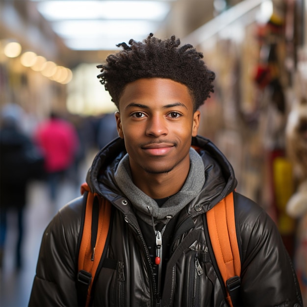 Portrait d'étudiant adolescent noir à l'école