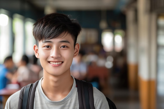 Portrait d'étudiant asiatique souriant en classe