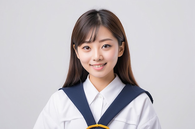 Portrait d'étudiant japonais à fond blanc