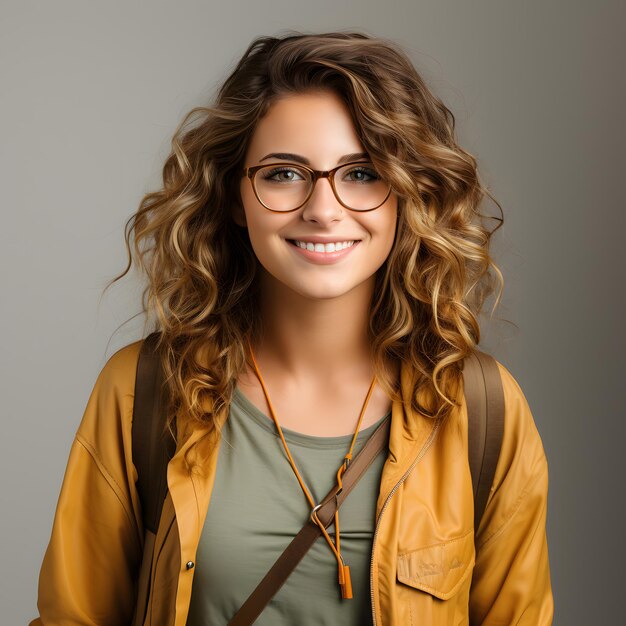 Portrait d'une étudiante du collage souriante en tenue décontractée