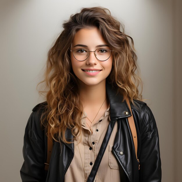 Portrait d'une étudiante du collage souriante en tenue décontractée