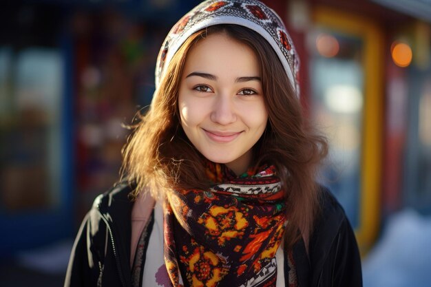 Portrait d'une étudiante kazakhe souriante