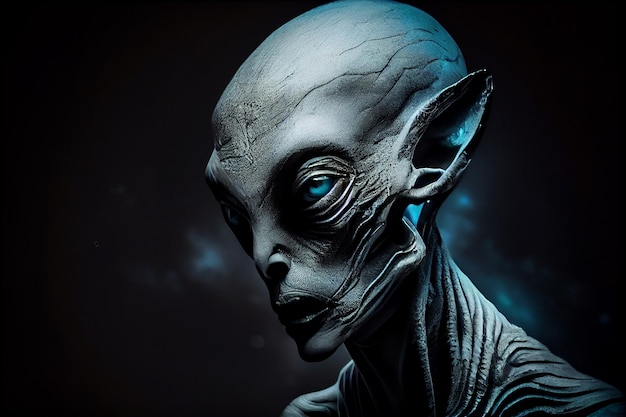 Portrait d'un extraterrestre sur fond noir IA générative