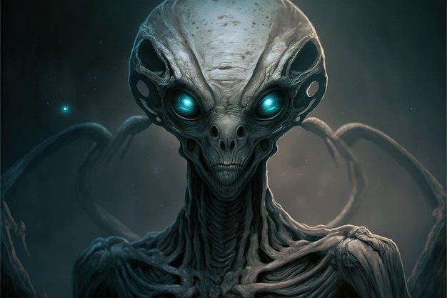 Portrait d'un extraterrestre humanoïde effrayant créé avec une IA générative