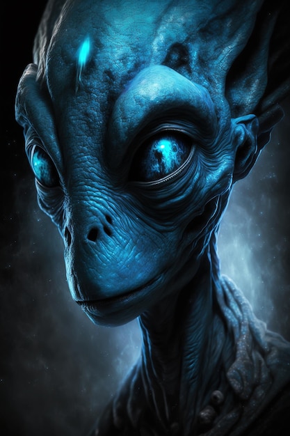 Portrait d'un extraterrestre de l'humanoïde extraterrestre de l'espace lointain la nuit IA générative