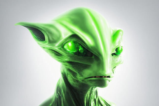 portrait extraterrestre vert sur fond blanc génératif ai pointu