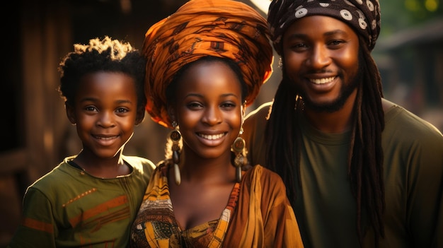 Portrait d'une famille africaine heureuse debout dans la rue Generative AI