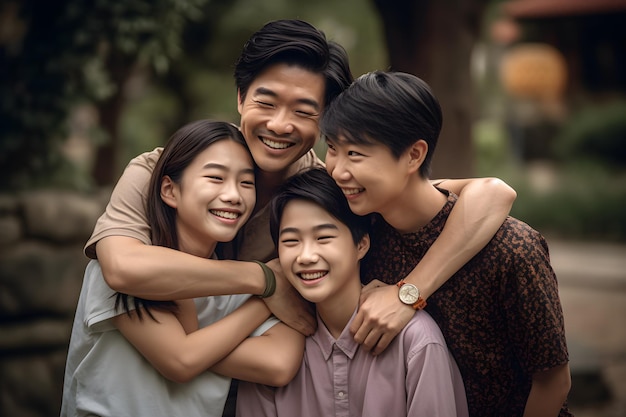 Portrait d'une famille asiatique heureuse