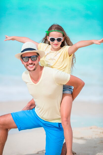 Portrait, famille, gosse, père, plage