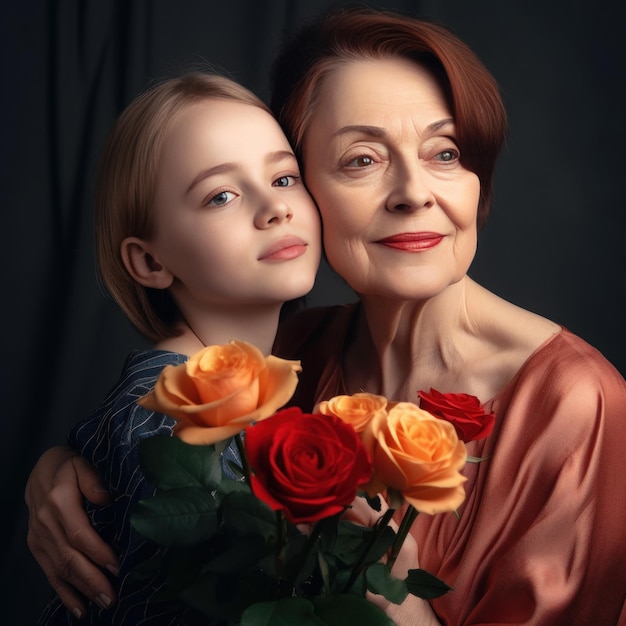 Portrait de famille grand-mère et petite-fille