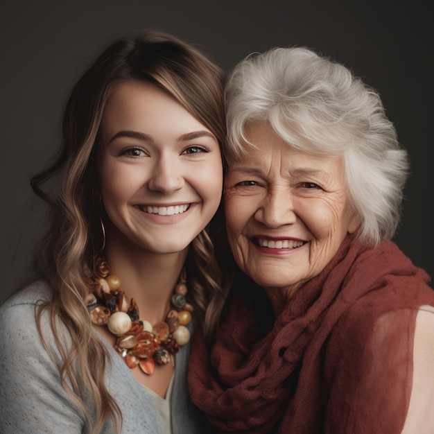 Portrait de famille grand-mère et petite-fille