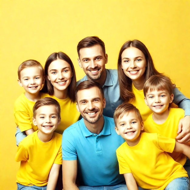 Portrait d'une famille heureuse avec des enfants sur un fond blanc