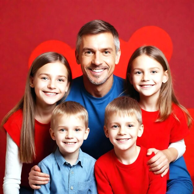 Portrait d'une famille heureuse avec des enfants sur un fond blanc