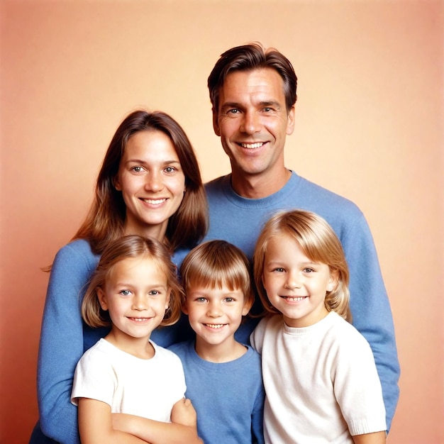 Portrait d'une famille heureuse avec des enfants sur un fond blanc