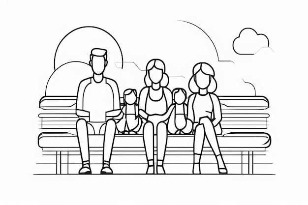 Photo portrait de famille heureuse avec les parents et la petite fille dans un croquis vectoriel