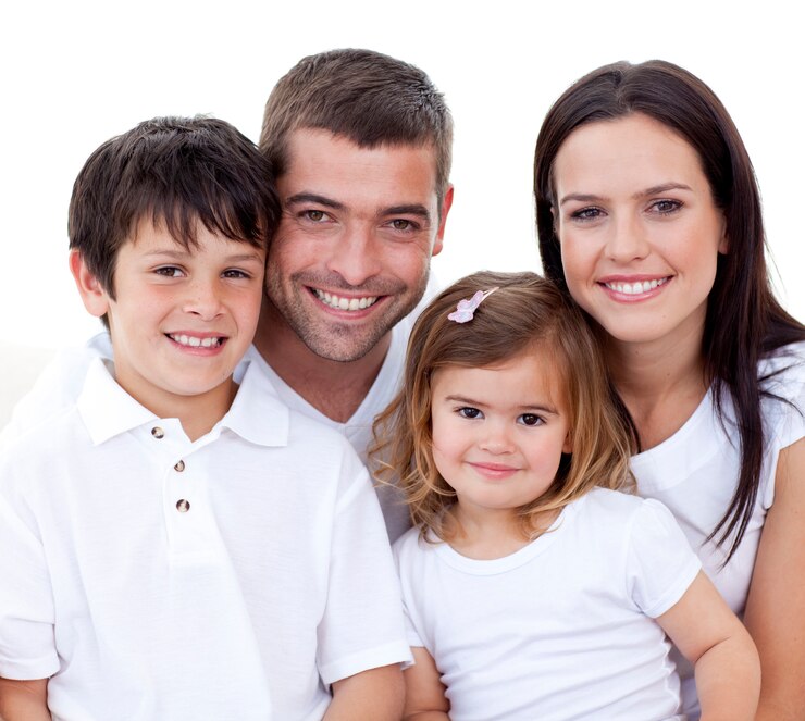 Photo portrait de famille heureuse souriante
