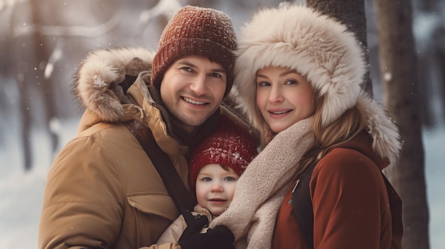 Portrait de famille heureuse à winter park