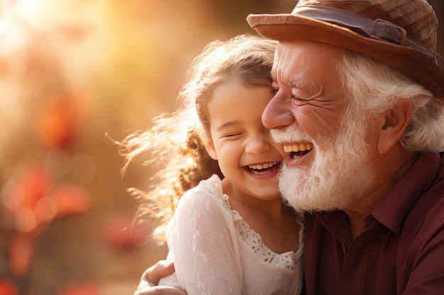 Portrait de famille heureux du grand-père et de la petite-fille