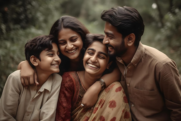 Portrait d'une famille indienne heureuse