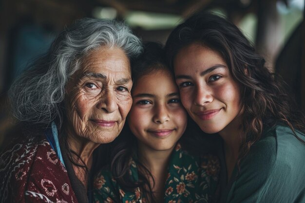 Un portrait de famille intemporel multigénérationnel mettant en vedette la chaleur de trois générations grand-mère mère et fille symbolisant l'amour39s héritage durable