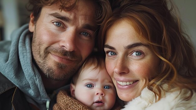 Photo portrait de famille joyeuse des visages souriants d'une famille heureuse