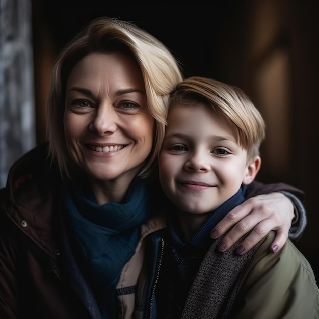 Portrait de famille de la mère et du fils