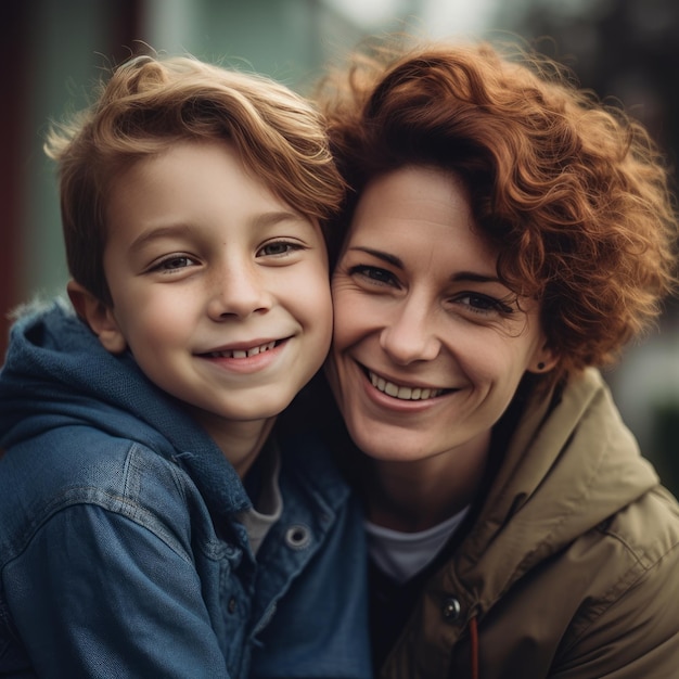 Portrait de famille de la mère et du fils