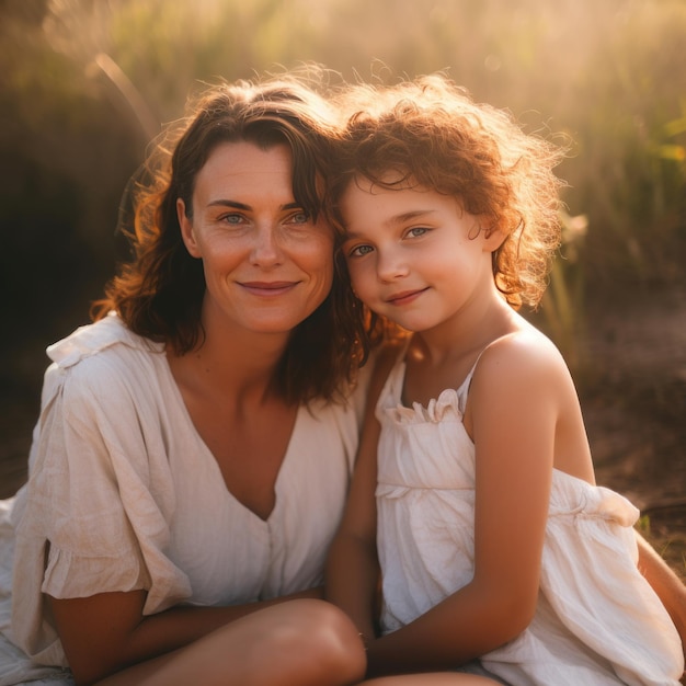 Portrait de famille mère et fille à l'extérieur