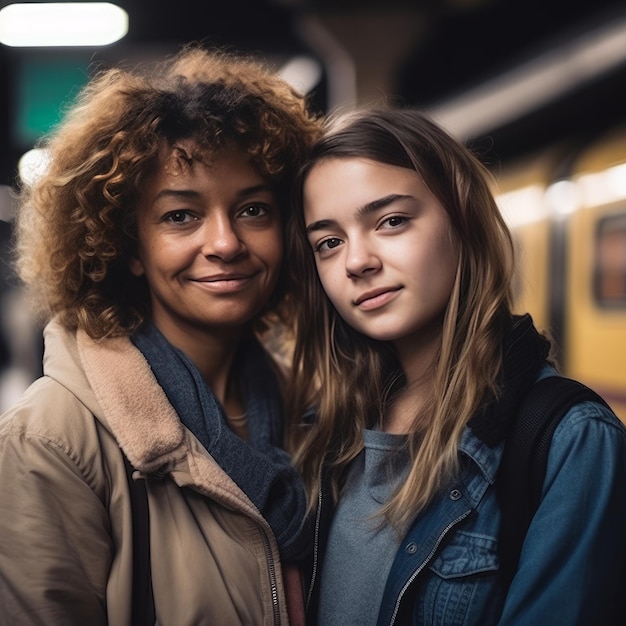 Portrait de famille mère et fille à l'extérieur