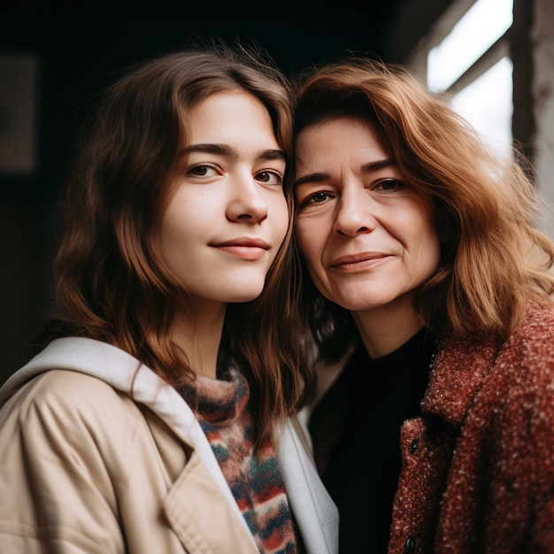 Portrait de famille mère et fille à l'intérieur