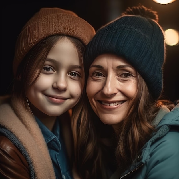 Portrait de famille mère et fille à l'intérieur