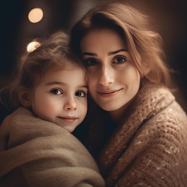 Portrait de famille mère et fille à l'intérieur