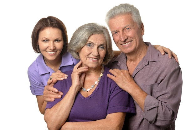 Portrait de famille mignon, fille adulte avec des parents âgés