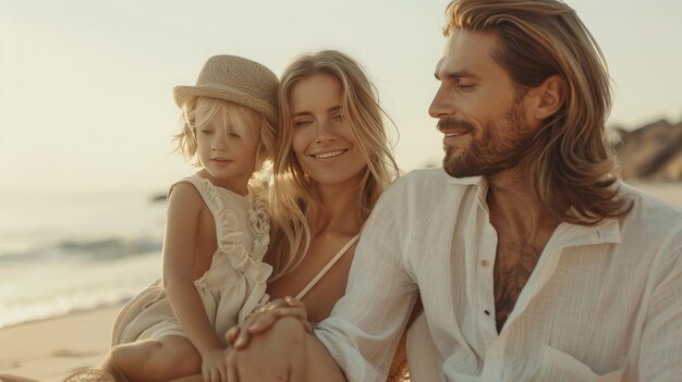 Portrait de famille sur la plage