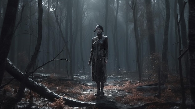 Portrait fantastique d'une belle femme gothique dans une forêt sombre ai générative