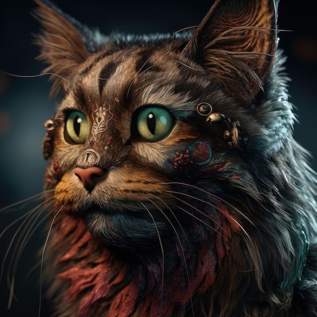 Portrait fantastique d'un chat rouge aux grands yeux créé avec la technologie Generative AI