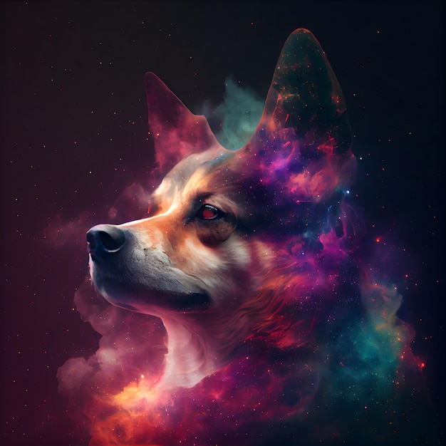 Portrait fantastique d'un chien corgi Feu et fumée